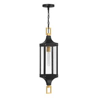 Glendale 1-Light Outdoor Hanging Lantern in Matte Black and Weathered Brushed Brass
