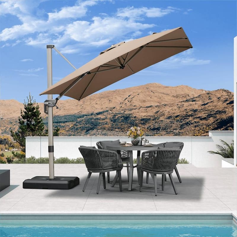 PURPLE LEAF Elegant Champagne-Gold Patio Cantilever Umbrella Adjustable Offset Umbrella - 9ft Taupe