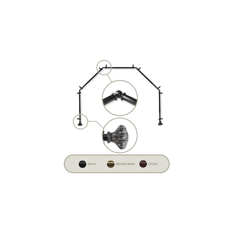 Bay Window Curtain Rod - 5 Sided Corner Rod, Black Drapery Hardware, 13/16 Inch Diameter - M