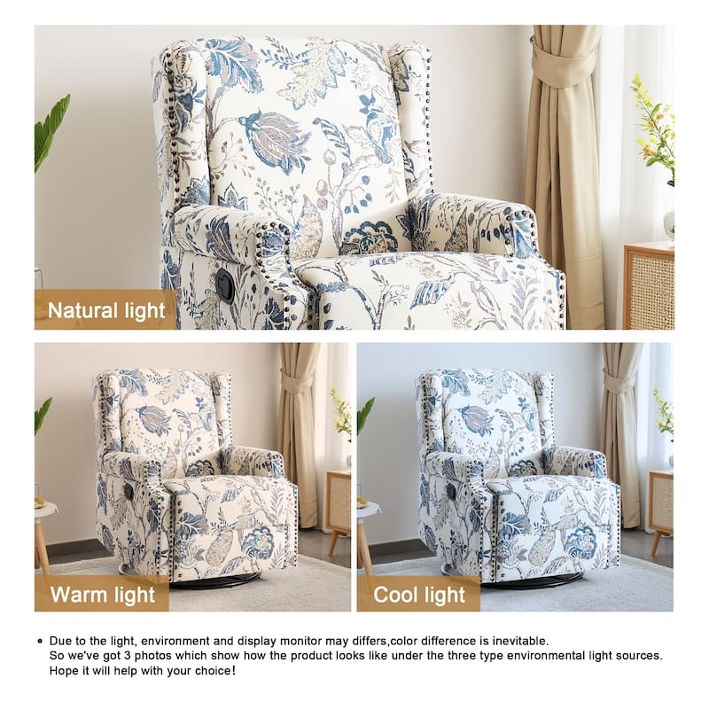 Linen Manual Swivel Base Recliner Chair with Footrest