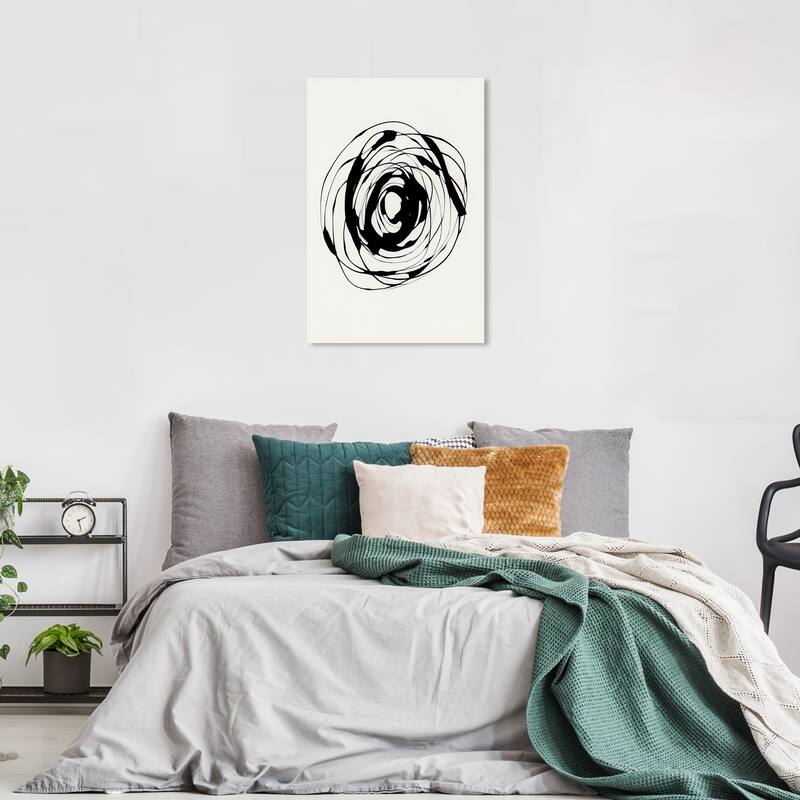 Wynwood Studio Canvas Abstract Round and Round Black and Antique White Modern & Contemporary Wall Art Canvas Print