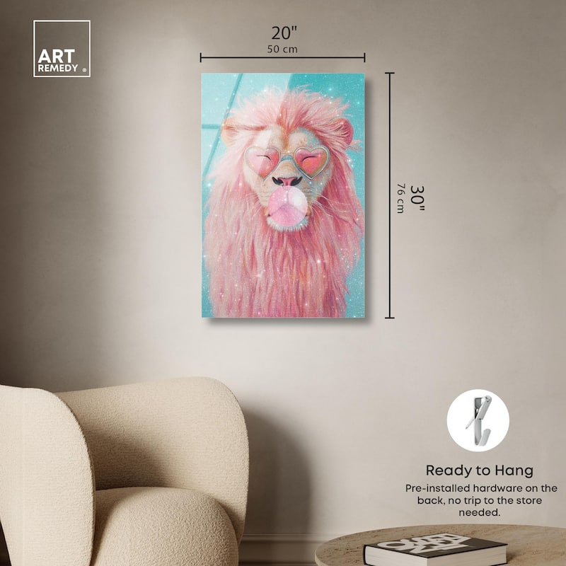 Pastel Lion Bubblegum Acrylic by Art Remedy, Ready to Hang