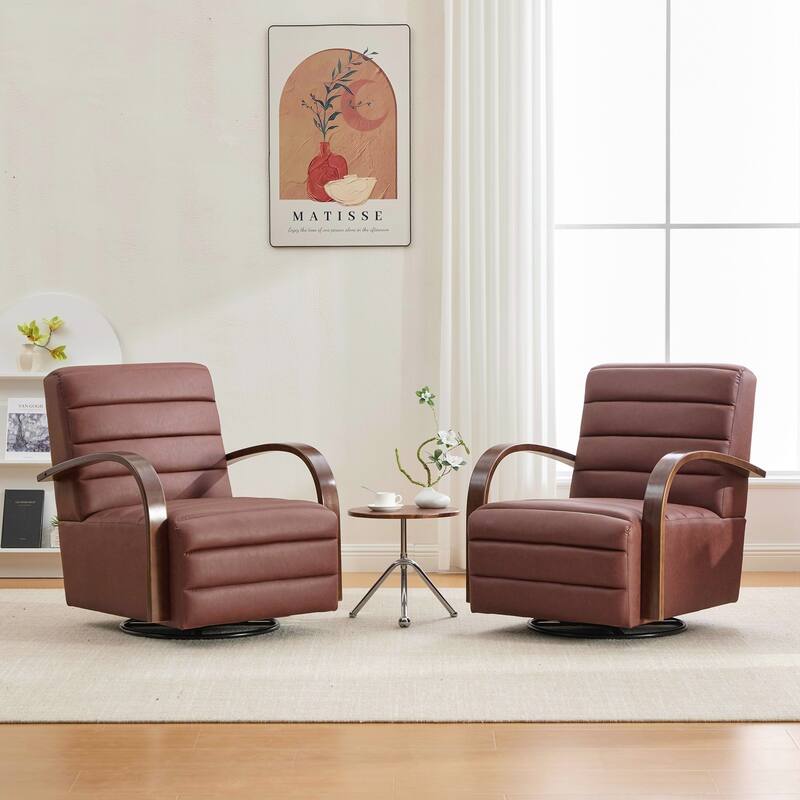 Modern Upholstered 360° Swivel Accent Chair with Solid Wood Armrests and Comfy Lounge Reading Chair, Single Sofa Armchair