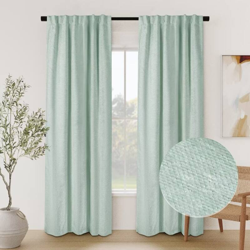 Chenille Solid Room Darkening Back Tab Single Curtain Panel - 52"Wx84"L - Light Green