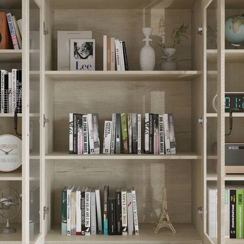 Bookcase Cabinet with Glass Doors and Drawers Multi-Purpose Storage Display Hutch for Living Room or Dining Room