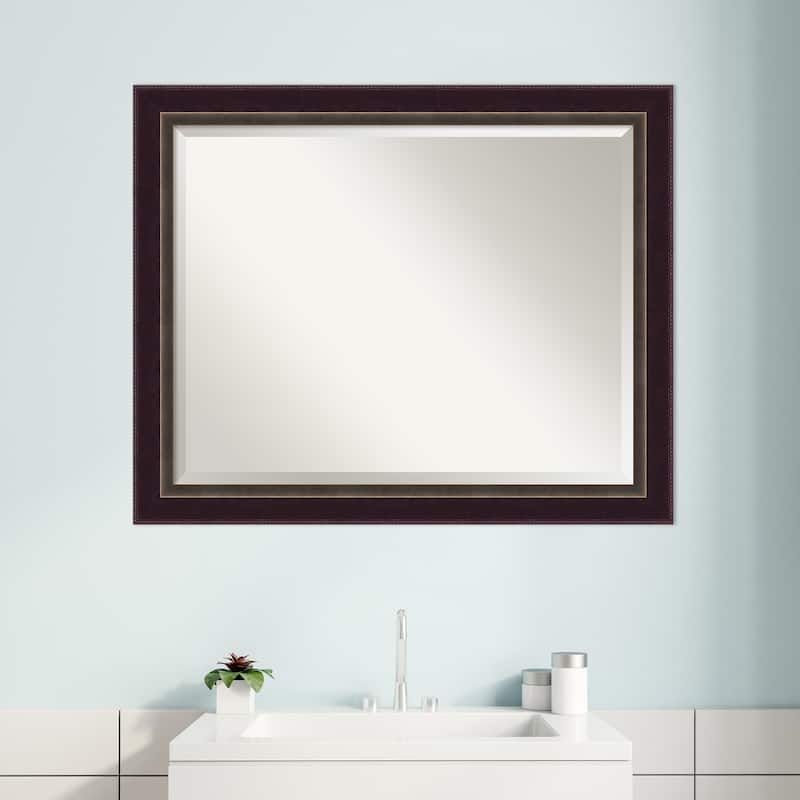 Beveled Wood Bathroom Wall Mirror - Signore Bronze Frame - Outer Size: 32 x 26 in