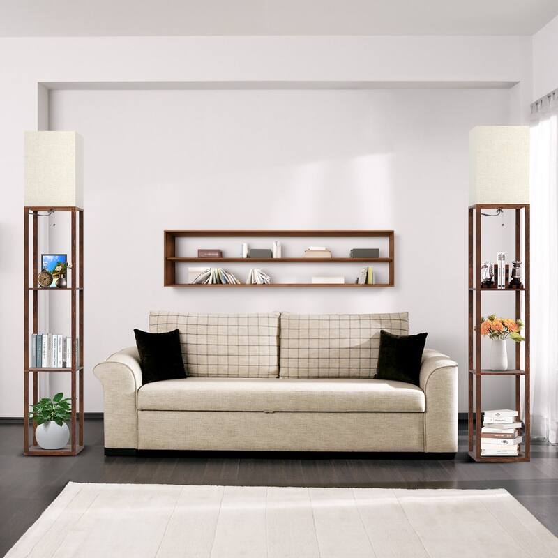 63"Floor Lamp with Shelves,Modern Tall Standing Lamps - N/A