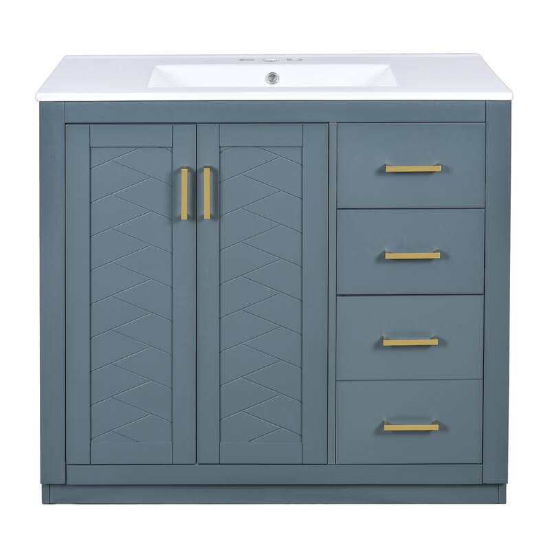 GDFStudio 36'' Bathroom Vanity with Ceramic Sink,Freestanding Vanity Set with 3 Drawers& Soft Closing Doors