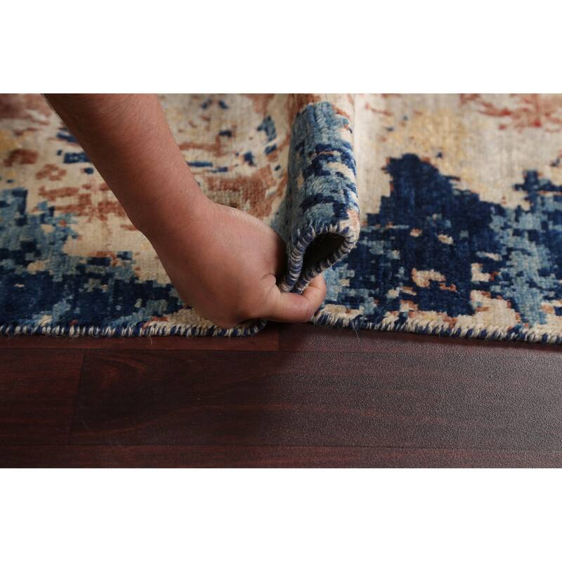 Vegetable Dye Wool/ Silk Abstract Area Rug Hand-knotted Modern Carpet - 6'5" x 9'6"