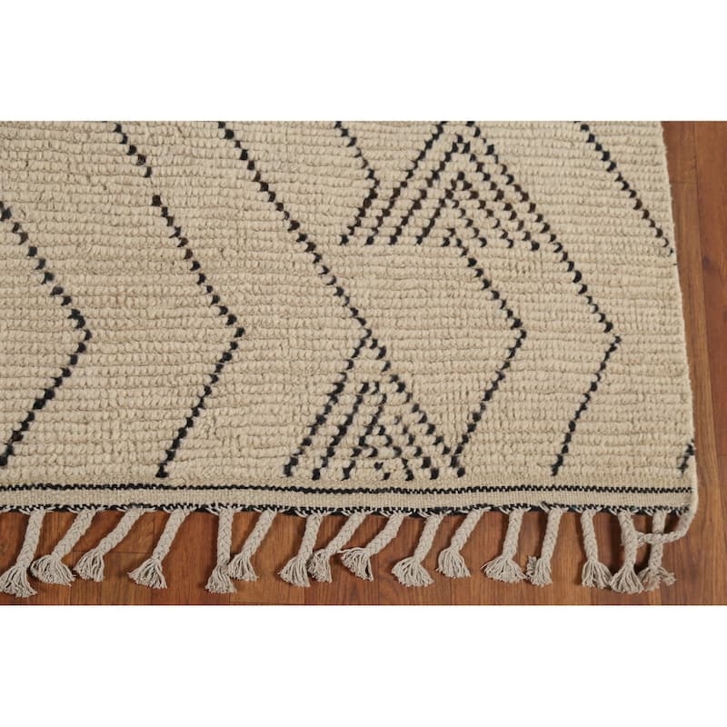 Chevron Moroccan Oriental Area Rug Hand-Knotted Wool Carpet - 6'7"x 10'2"