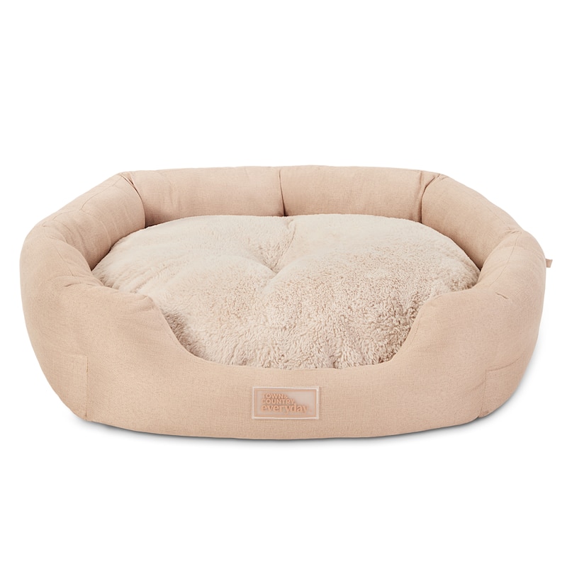 TOWN & COUNTRY EVERYDAY CuddleTown Faux Linen Comfy Cozy Cuddler Pet Bed - S: 21.65"x19.69"x6.69" - Warm Taupe