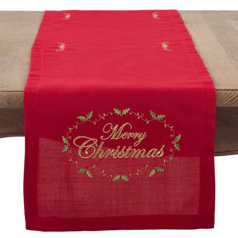 Merry Christmas Embroidered Holiday Table Runner - 14"x72"