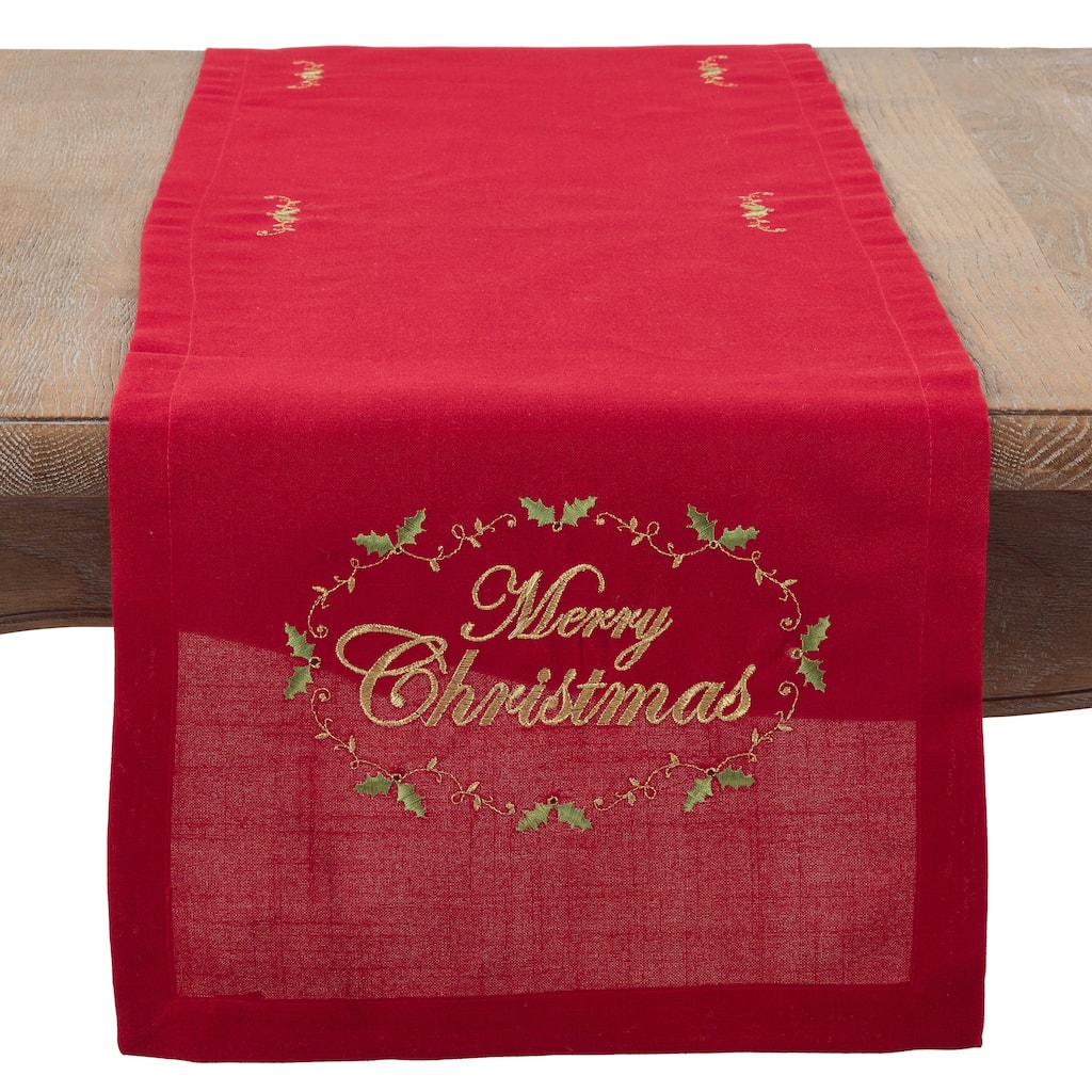 Merry Christmas Embroidered Holiday Table Runner