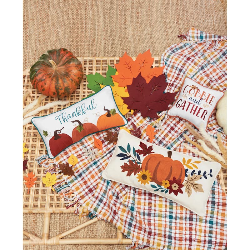 Autumn Pumpkin Chain Stitch Throw Pillow