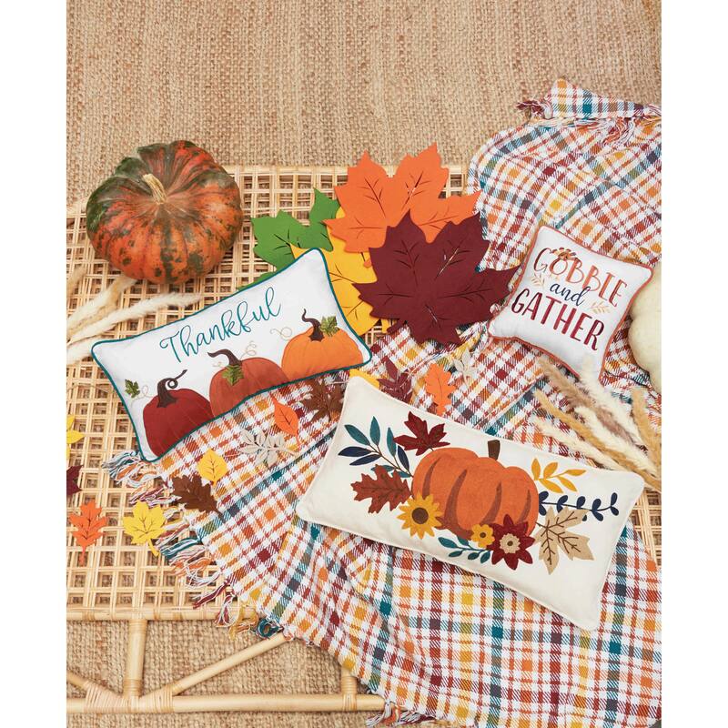 Thankful Pumpkins Applique and Embroidered Pillow
