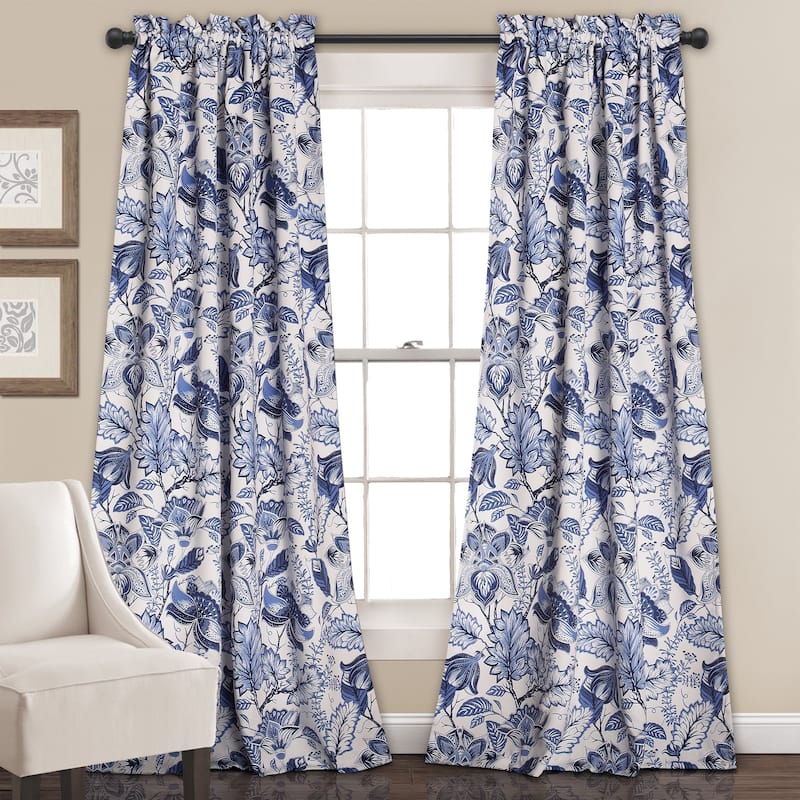 Lush Decor Cynthia Jacobean Room-darkening Curtain Panel Pair - 52" w x 84" L - Blue