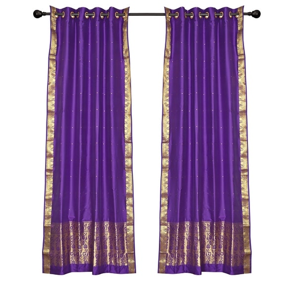 2 Boho Purple Indian Sari Curtains Ring Top Window Panels Drapes. Opens flyout.