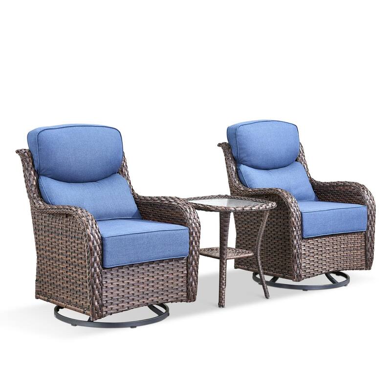 Outdoor Swivel Wicker Patio Chairs Set with Side Table