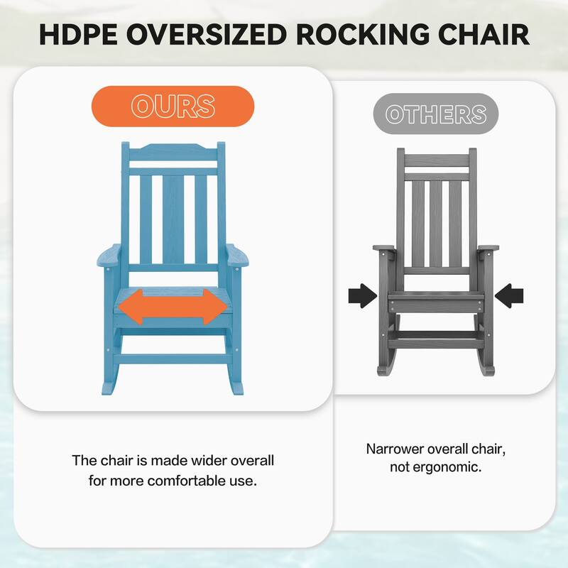 Outdoor Patio HDPE Rocking Chiar, Extra Wide Seat & Backrest