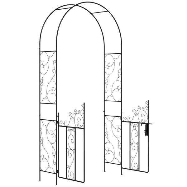 Black Metal Garden Arch with Double Gate Powder-Coated Steel Outdoor ...