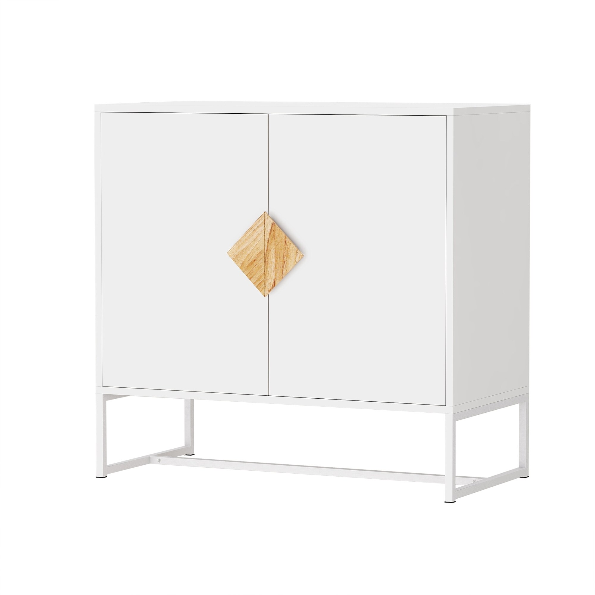31.77"Urban Style Solid Wood Square Shape Handle 2 Doors Sideboard,Buffet,Shelf Can Hold 40lb ,White