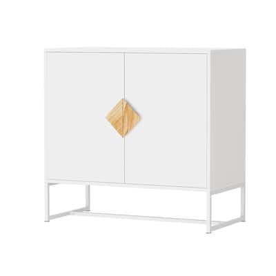 Modern & Contemporary Solid Wood MDF Square Shape Handle 2 Doors Sideboard Cabinets with Iron Stand Support