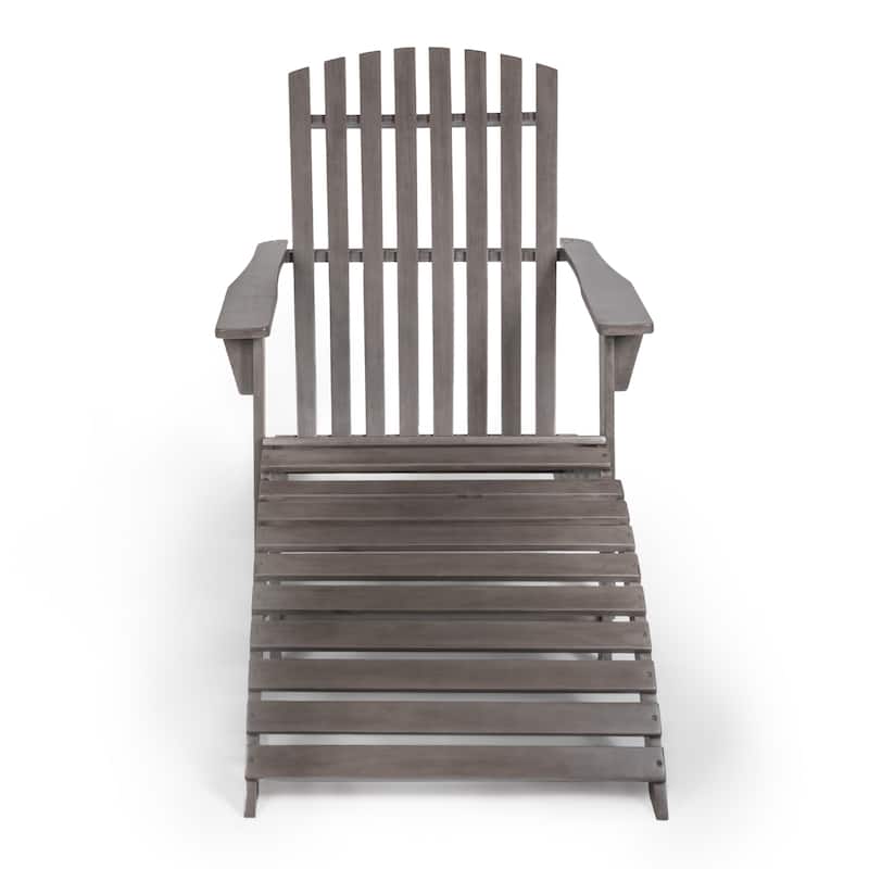 Shoreham 2-Piece Traditional Rustic Acacia Wood Adirondack Chair with Detachable Ottoman, by JONATHAN Y - Gray Wash