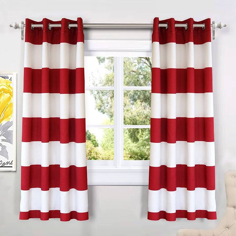 DriftAway Mia Stripe Room Darkening Curtain Panel Pair - 52" width x 63 " length - Red