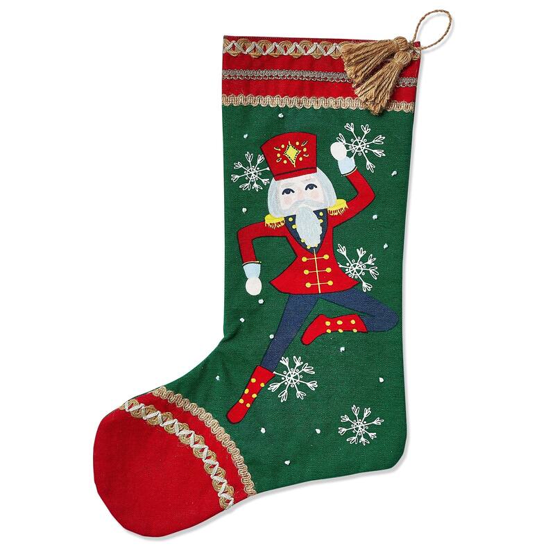 Nutcracker Ballet Soldier Nutcracker Cotton Stocking with Embroidered Trim, 18.5L x 10.5W in.