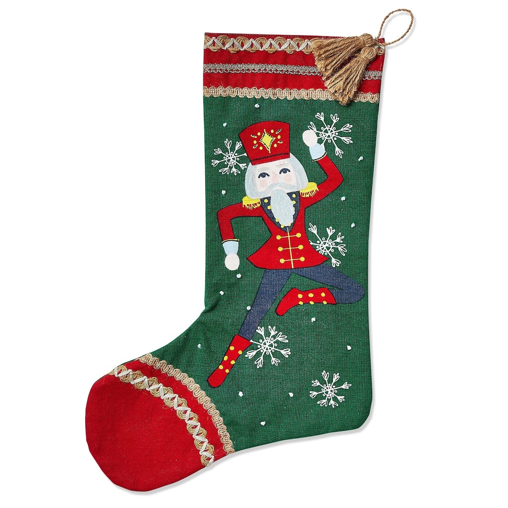 Nutcracker Ballet Soldier Nutcracker Cotton Stocking with Embroidered Trim, 18.5L x 10.5W in.