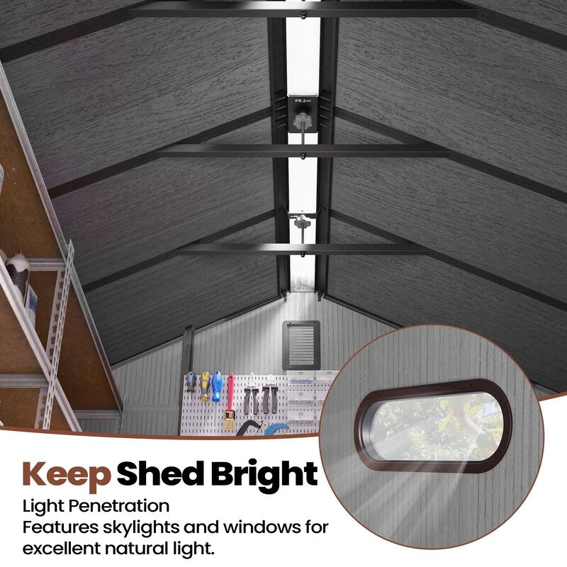 All-Weather Waterproof Lockable Door Resin Outdoor Storage Shed with Window Vent Floor for Patio Furniture and Tools