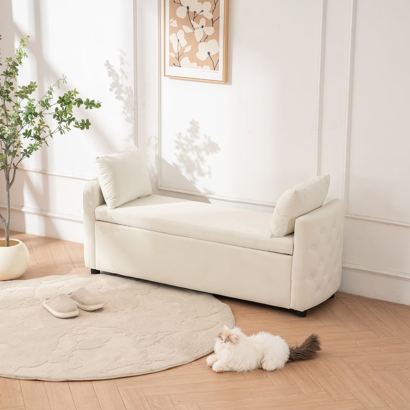 Storage Bench for Bedroom, 60" End of Bed Bench for King Size Bed Modern Upholstered Long Bench with Tufted Arm