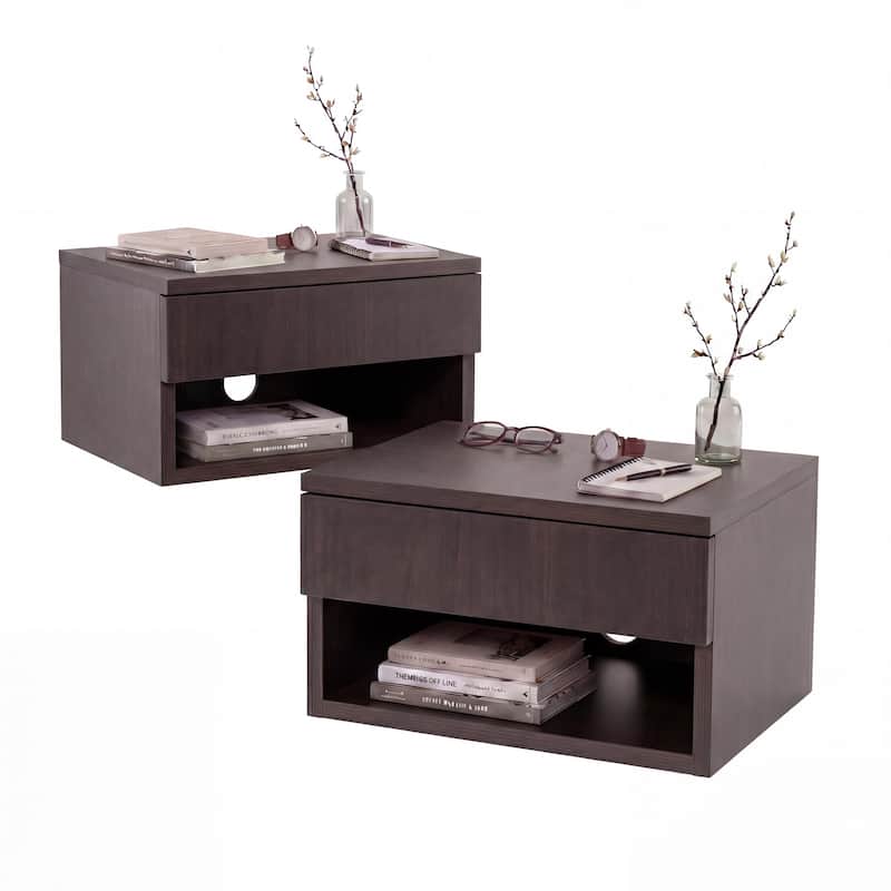 JONATHAN Y Celerie 15.71" Mid-Century Modern Floating Wall Mounted Nightstand with Soft-Close Drawer and Cable Hole