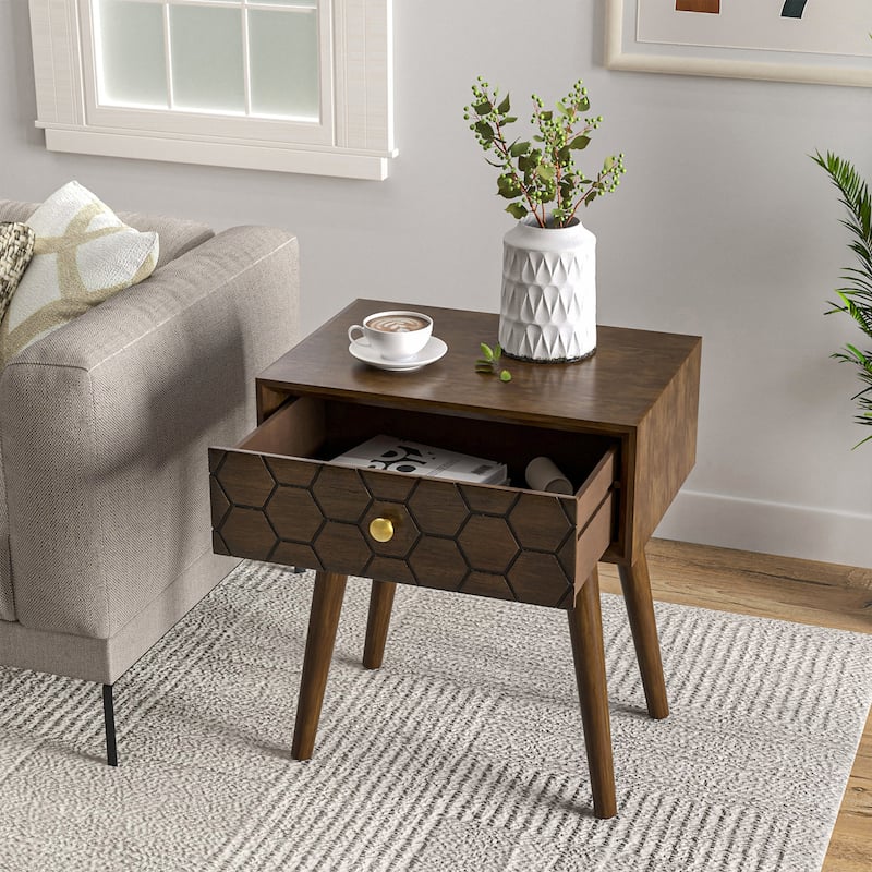 COSIEST Mid-Century Modern Nightstands with Drawer (Set of 2)