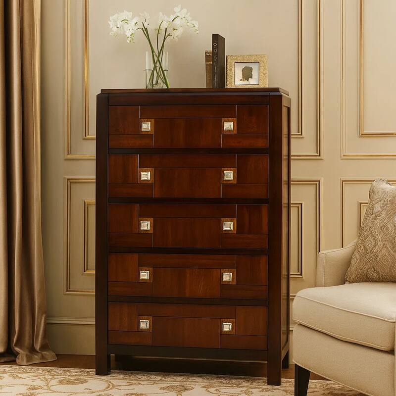 Wooden Chest With Square Chrome Knobs, Brown