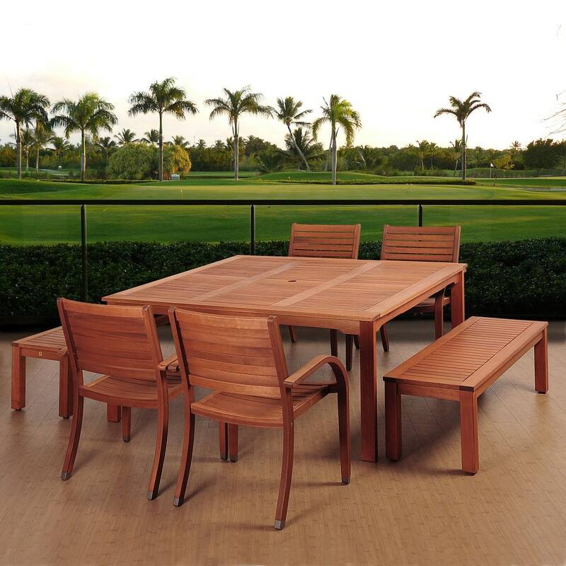 Amazonia Sorrento 7-Piece Eucalyptus Square Patio Dining Set - 7 Piece - Brown