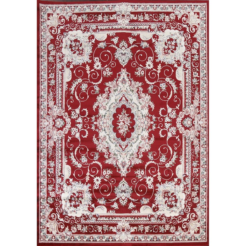 Red Floral Medallion Transitional Turkish Rug Oriental Carpet - 6'7" x 9'6" - Red