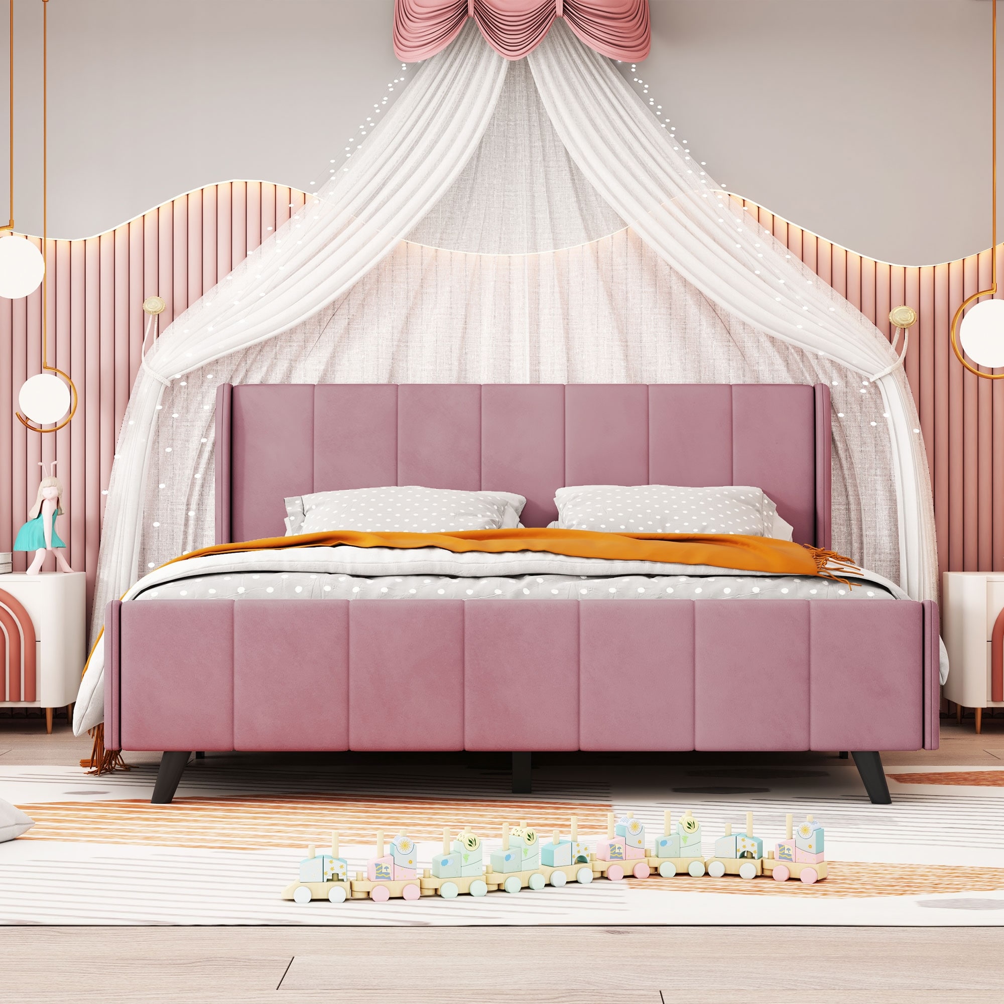 Pink hotsell wingback bed