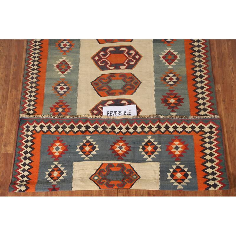 Flatweave Vegetable Dye Tribal Kilim Qashqai Persian Antique Area Rug - 4'11"x 8'1"
