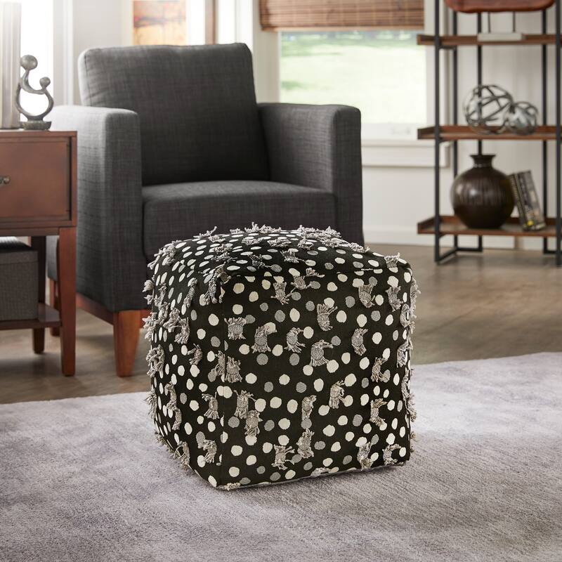 Brunico Upholstered Square Pouf Ottoman by iNSPIRE Q Bold - Black White & Grey Poker Dot Pattern Fabric