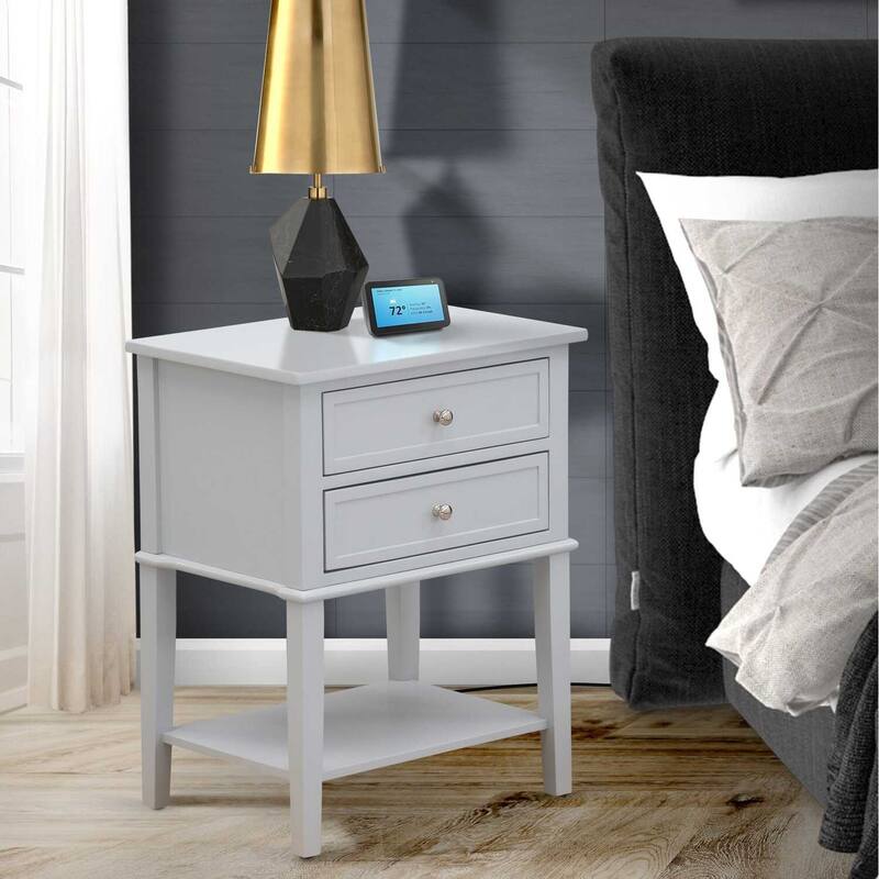 Modern Side Table with Drawers - Rectangle Nightstand for Bedroom - Space Saving Accent Furniture