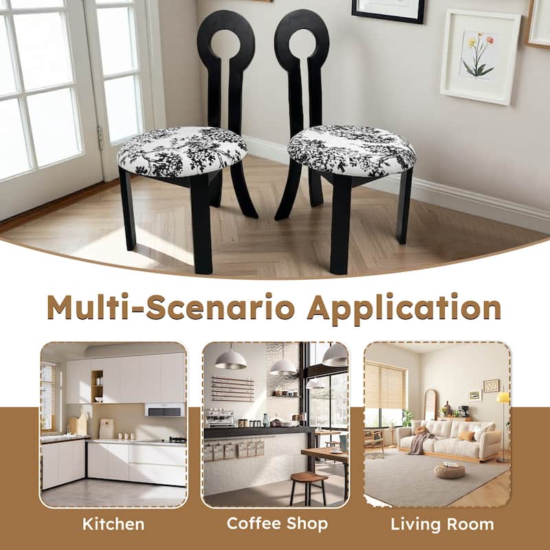 Dining Chairs Set of 2, Key-Design Home Chairs, Velvet Upholstered Solid Wooden Dining Chairs with Round Cushion