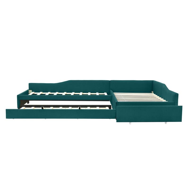 Green Upholstered Twin Daybed with Trundle and Storage Drawer