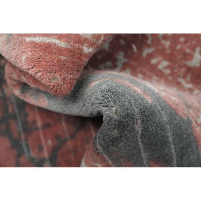 Hand Knotted Oriental Viscose Silk Carpet Modern All-Over Oranges & Rust Abstract Runner Rug - 4' 7'' X 2' 4''