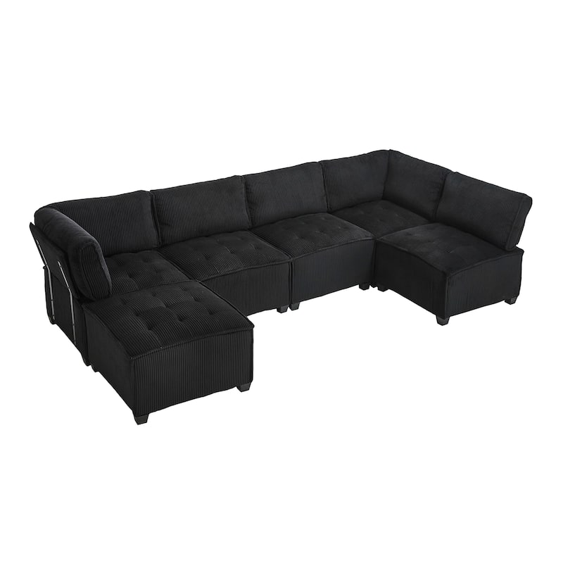 Ergonomic Lounge Modular Couch Corduroy Sectional Sofa with Deep Seat Ottoman Chaise and High-Rebound Thick Cushions