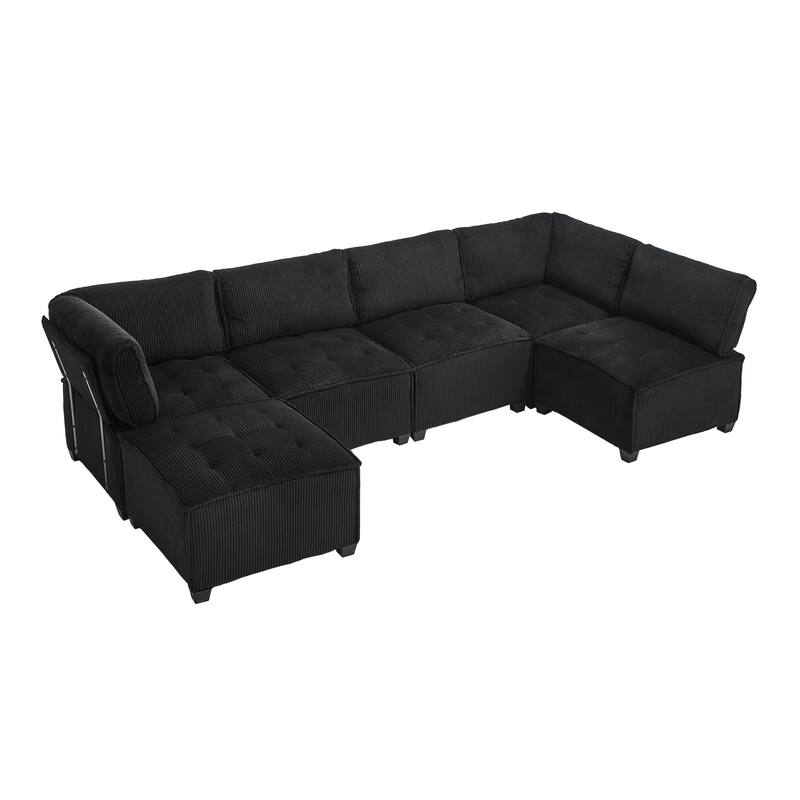U-Shaped Modular Sectional Sofa, Oversized Corduroy Cloud Couch with Reversible Chaise, Comfy Convertible 6-Seat Corner Couch