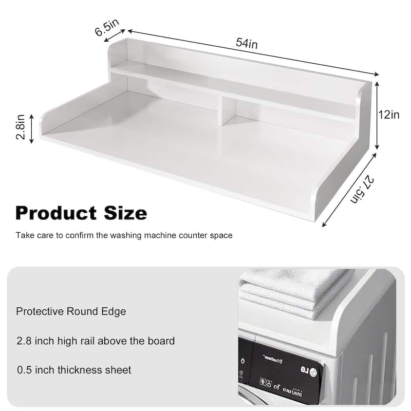 2-Tier Washer and Dryer Countertop with 2.75" H Guard, 54" W x 27.5" D Laundry Countertop Cover