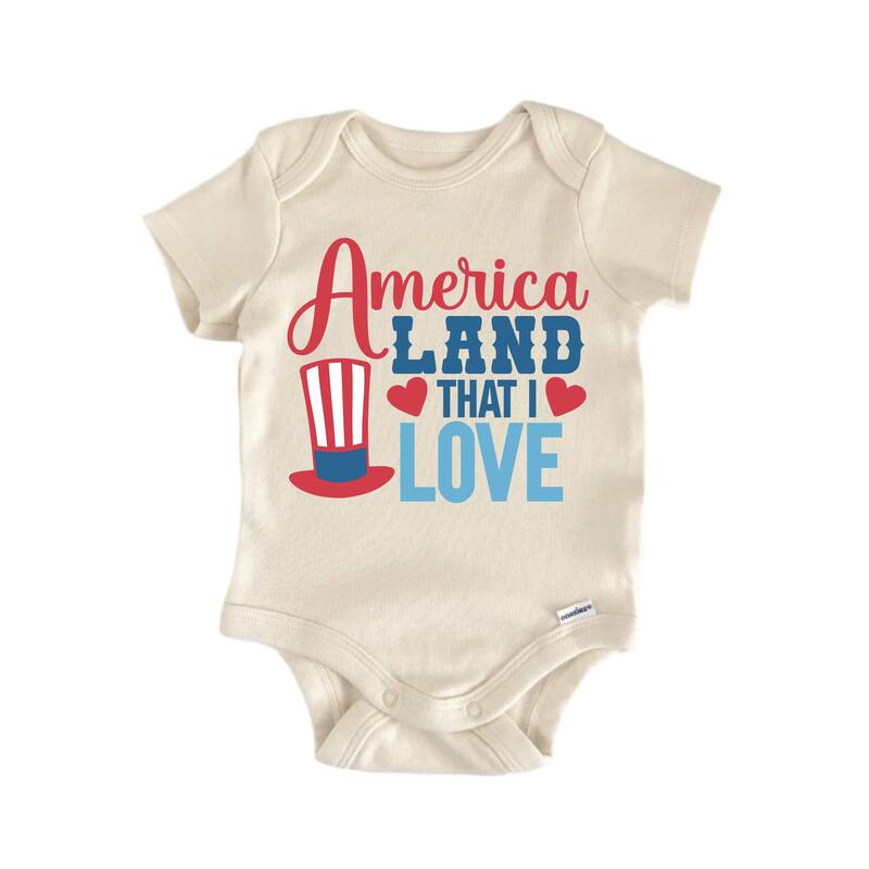 America Land Love July 4th Patriotic - Baby Boy Girl Clothes Infant Bodysuit Funny Cute - Natural - 0-3M