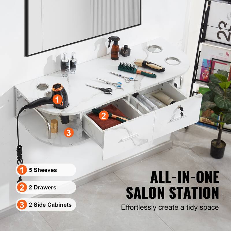 Salon Workstation Wall-Mounted Unit for Hair Professionals, Spa Styling Storage Solution