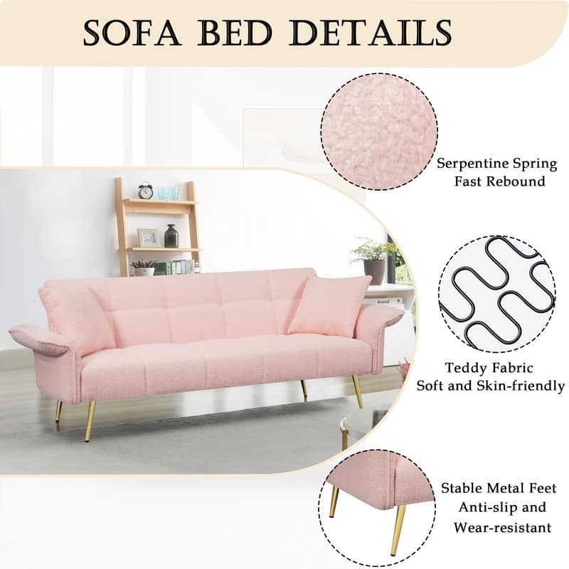 70 "Teddy Velvet Sofa Bed With Adjustable Armrests